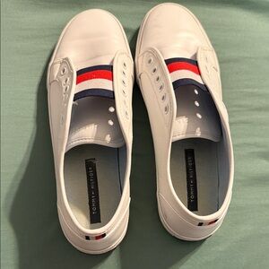 Tommy Hilfiger White Sneakers with Red and Blue Stripes
